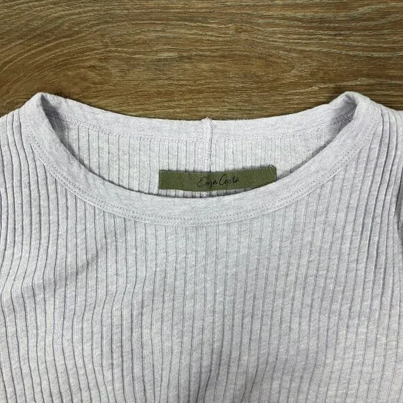 Enza Costa Light Pink Rib Long Sleeve Shirt Medium Cotton Cashmere Sweater S XS - Picture 10 of 13